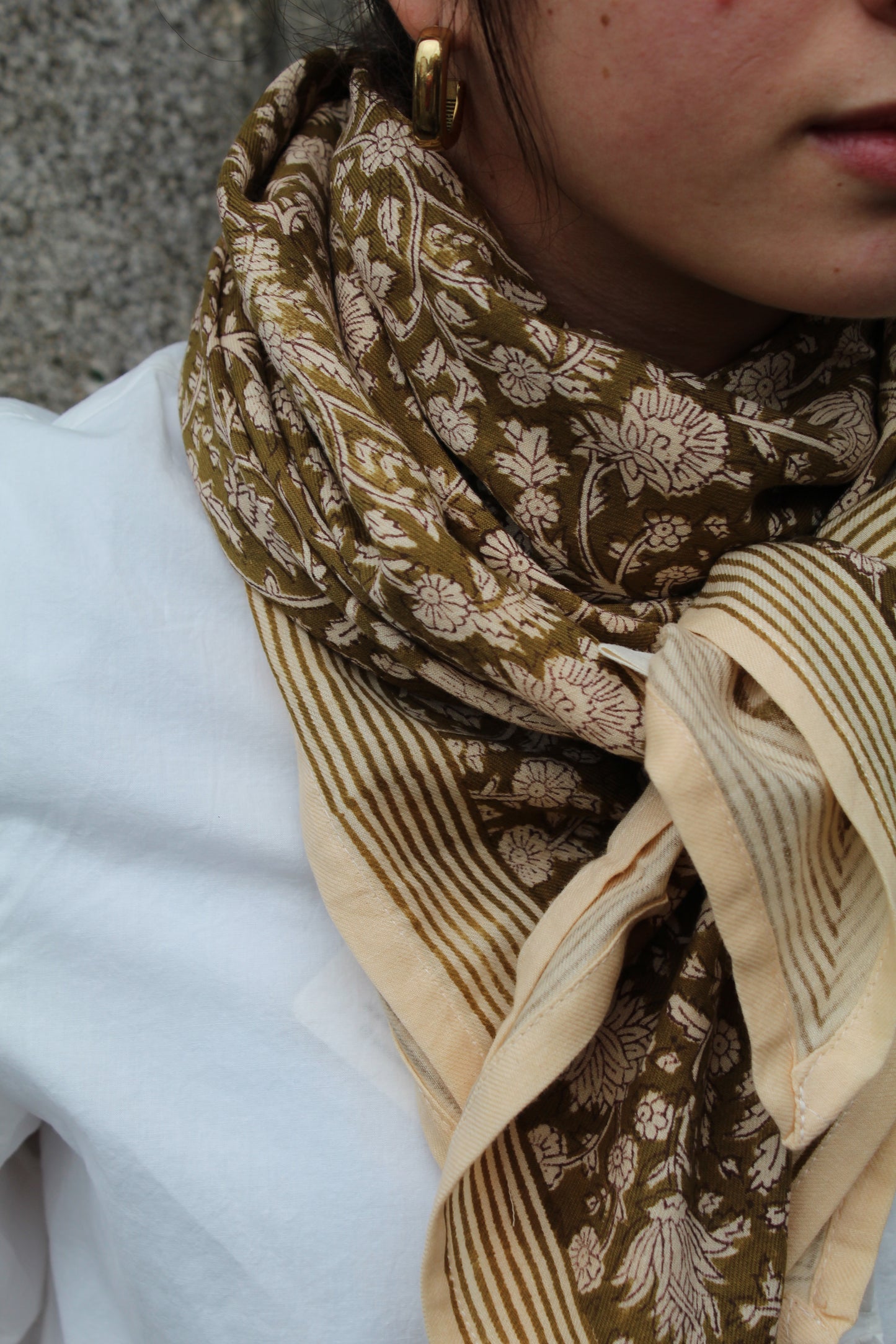 Foulard indien (grand format) Anjali kaki ♡