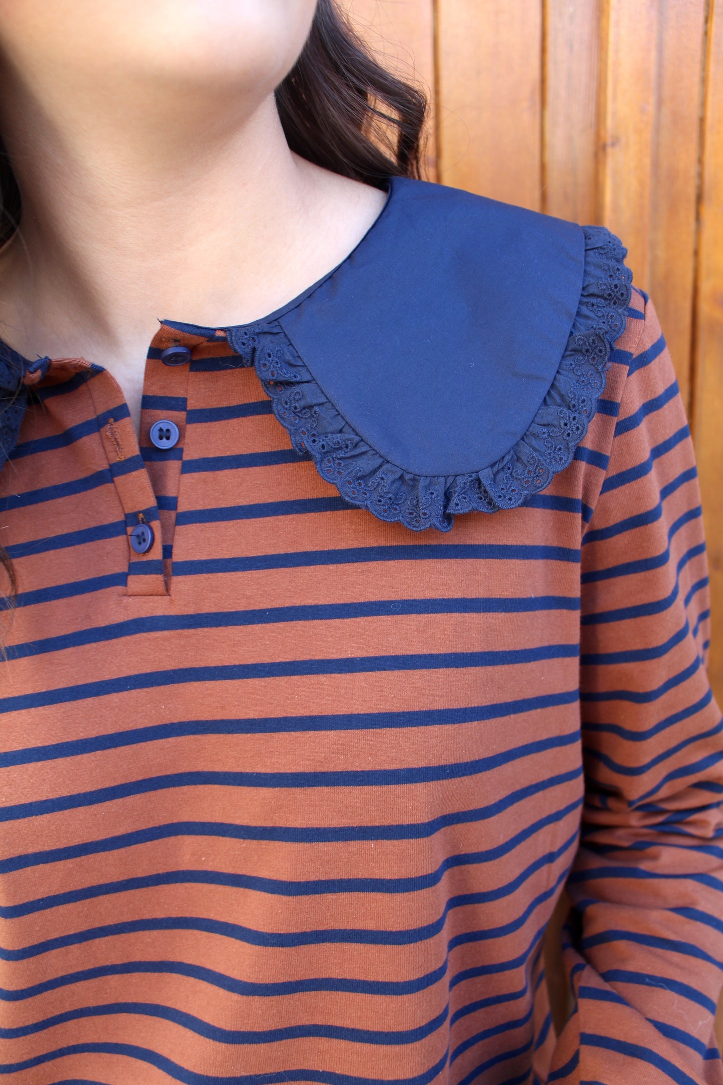 T-shirt manches longues rayé choco/marine ♡