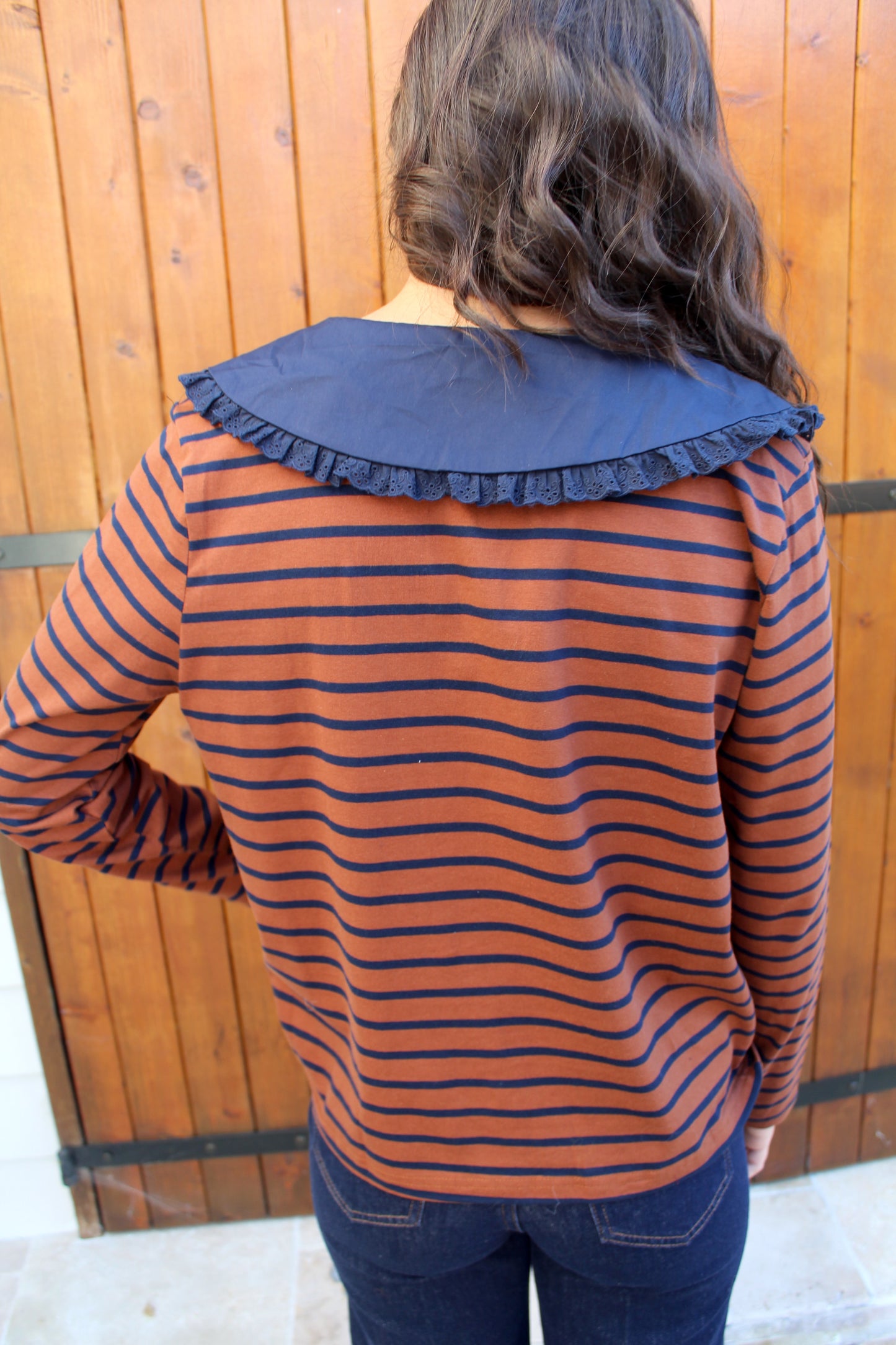 T-shirt manches longues rayé choco/marine ♡