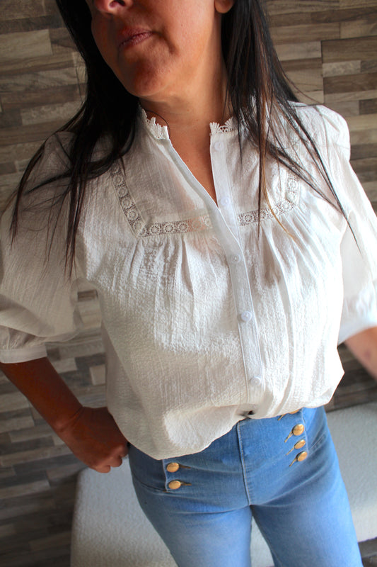 Blouse blanche manches 3/4 ♡