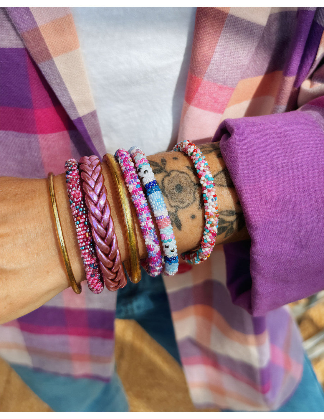 Bracelet népalais - Confettis rose
