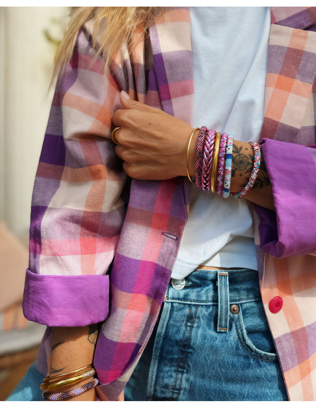 Bracelet népalais - Confettis rose vif