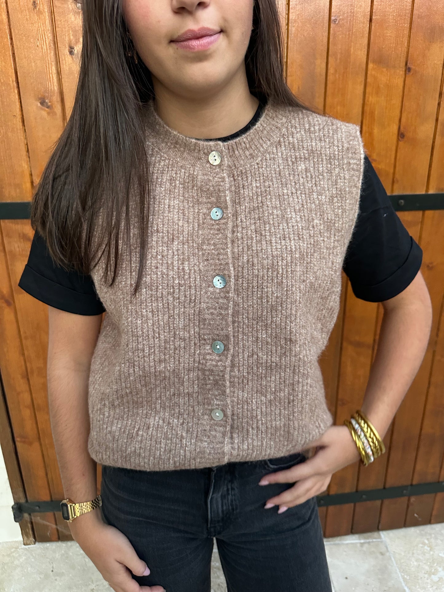 Gilet sans manches/manches taupe ♡