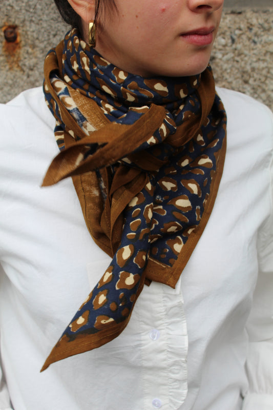 Foulard indien (grand format) léopard navy ♡