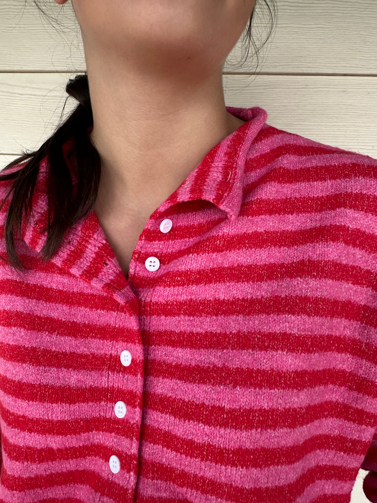 Pull veste marinière rose fushia