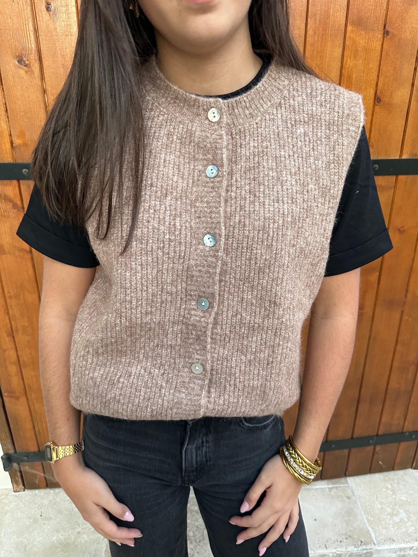 Gilet sans manches/manches taupe ♡