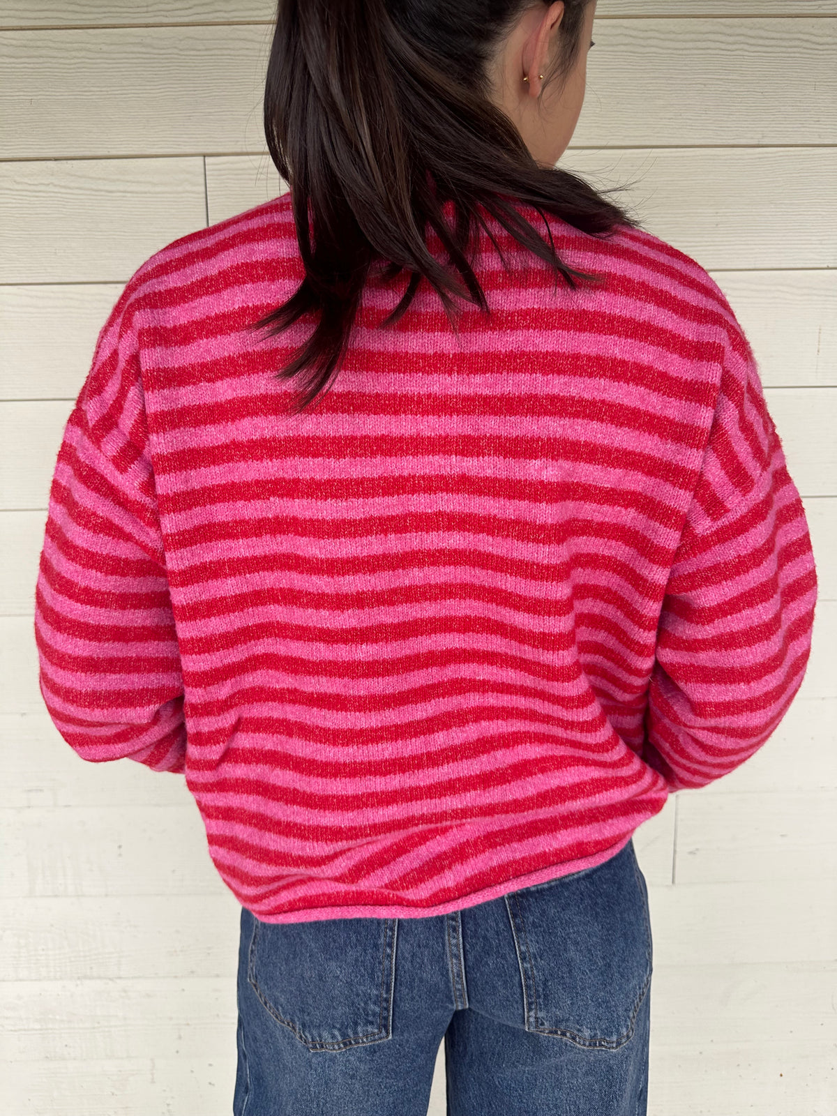 Pull veste marinière rose fushia