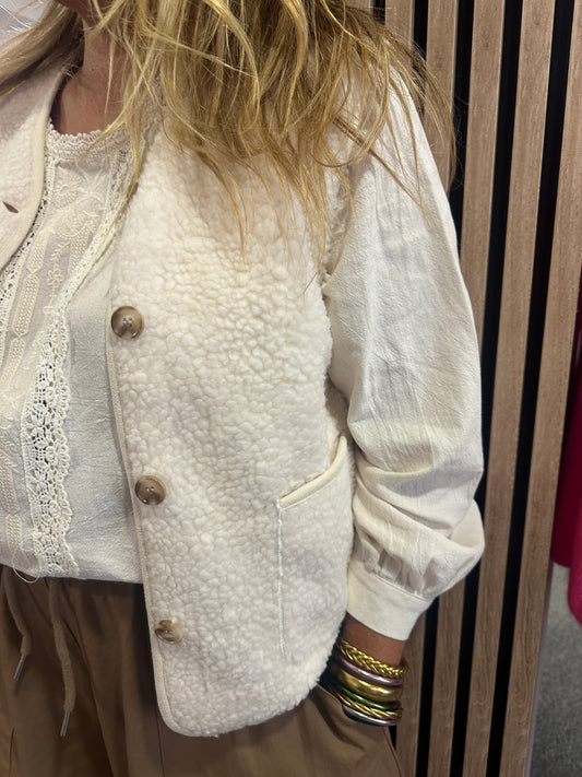 Veste moumoute s/manches écru