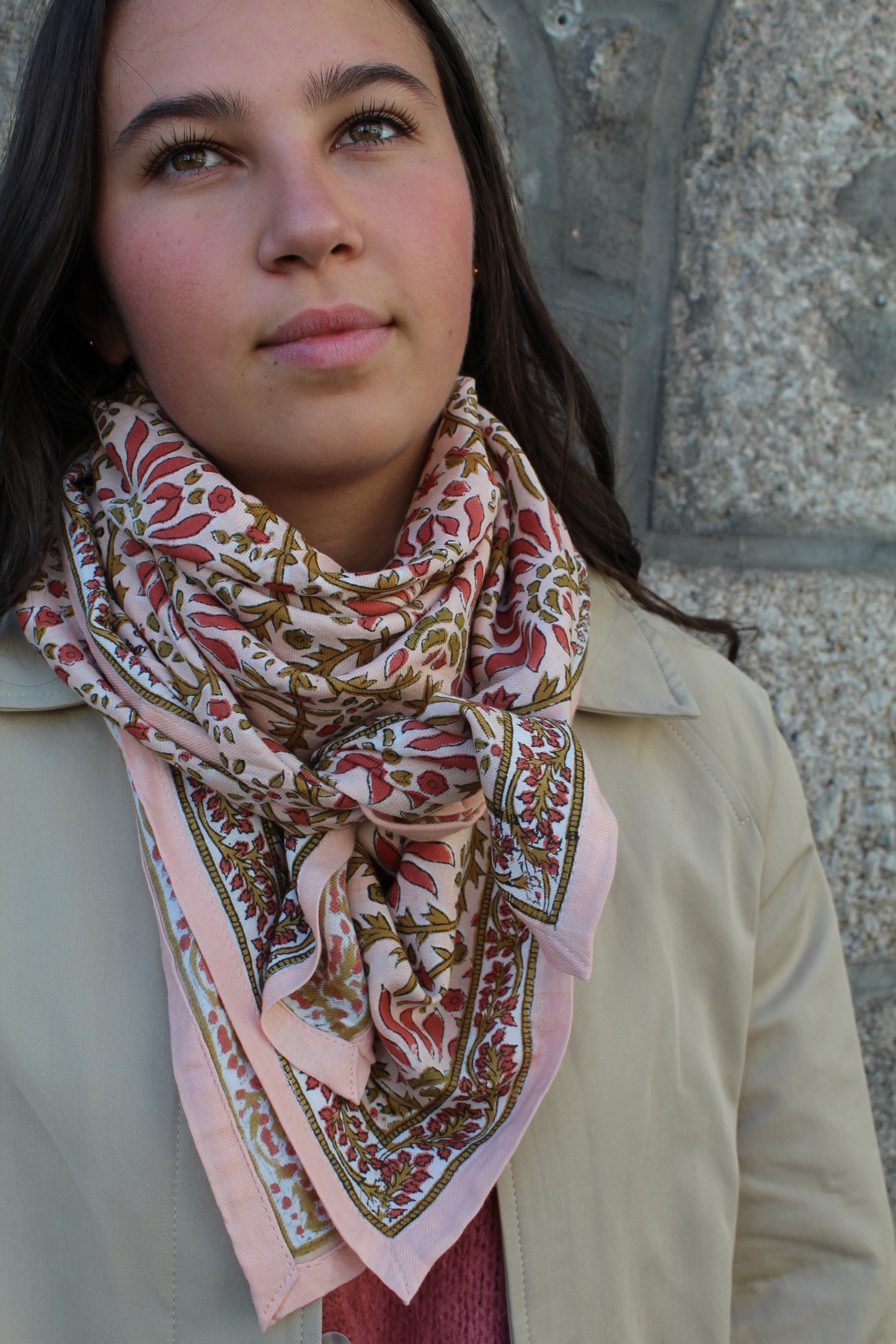 Foulard indien (grand format) ♡ Palmyre rose poudré