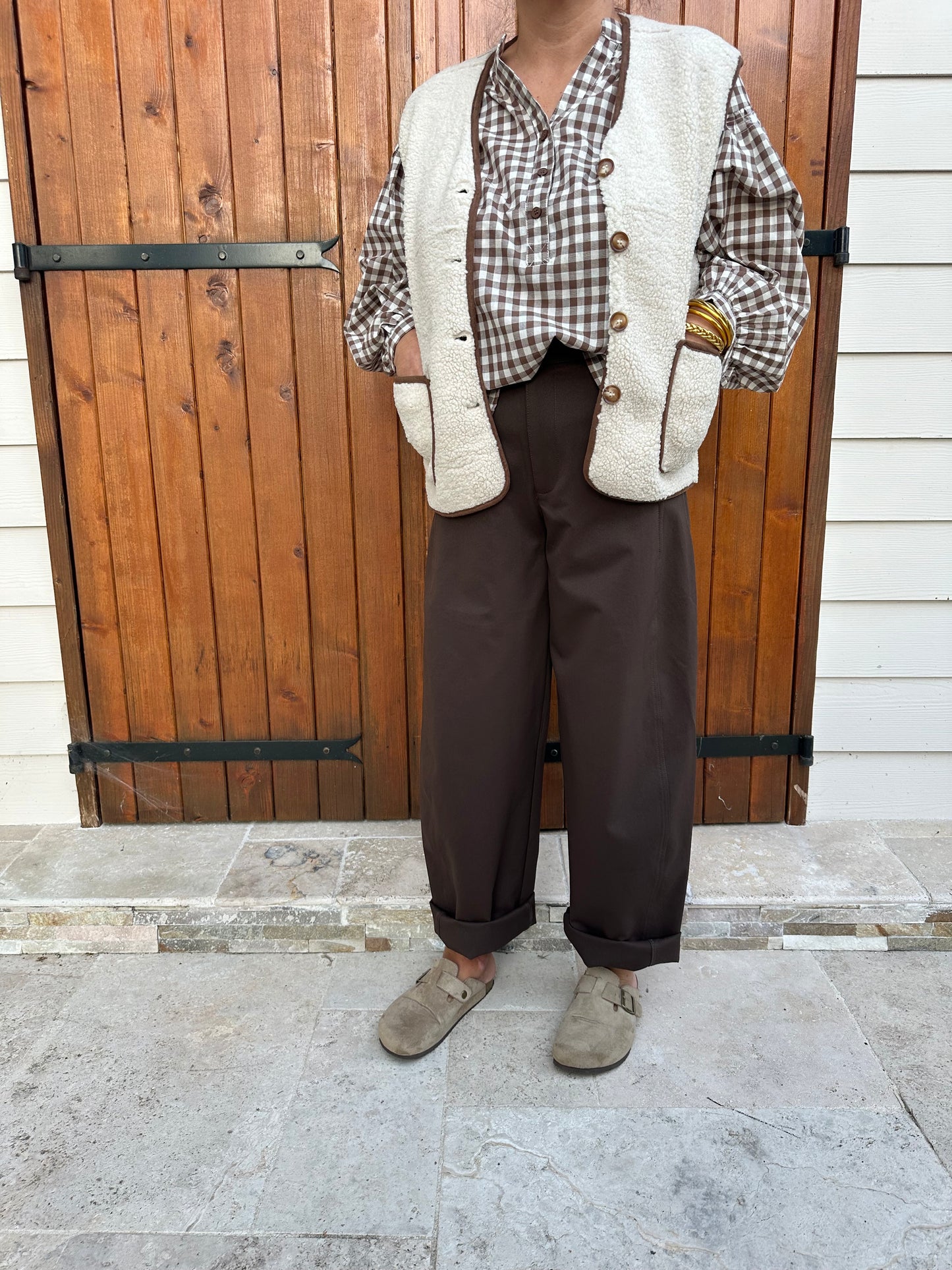 Veste moumoute écru/choco ♡