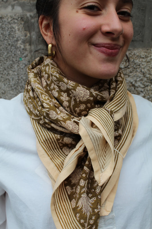 Foulard indien (grand format) Anjali kaki ♡