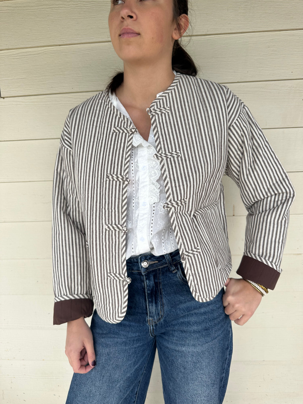 Veste matelassée rayée chocolat