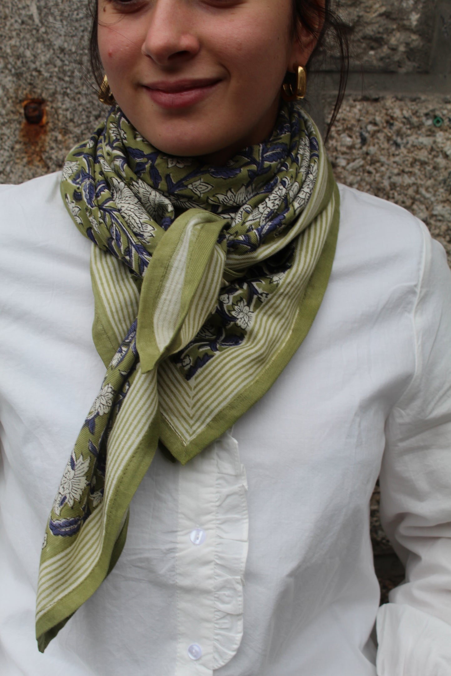 Foulard indien (grand format) harper kaki ♡