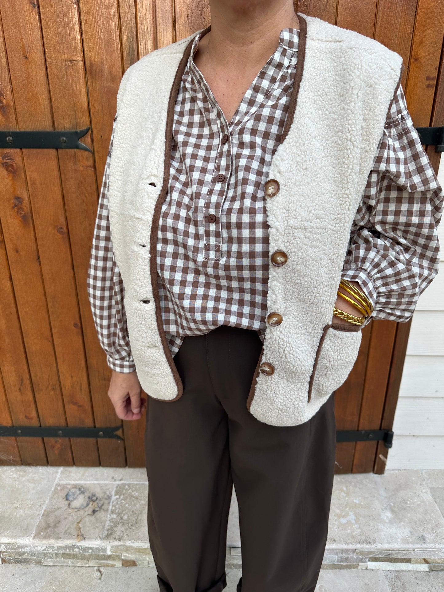 Veste moumoute écru/choco ♡