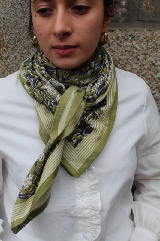 Foulard indien (grand format) harper kaki ♡