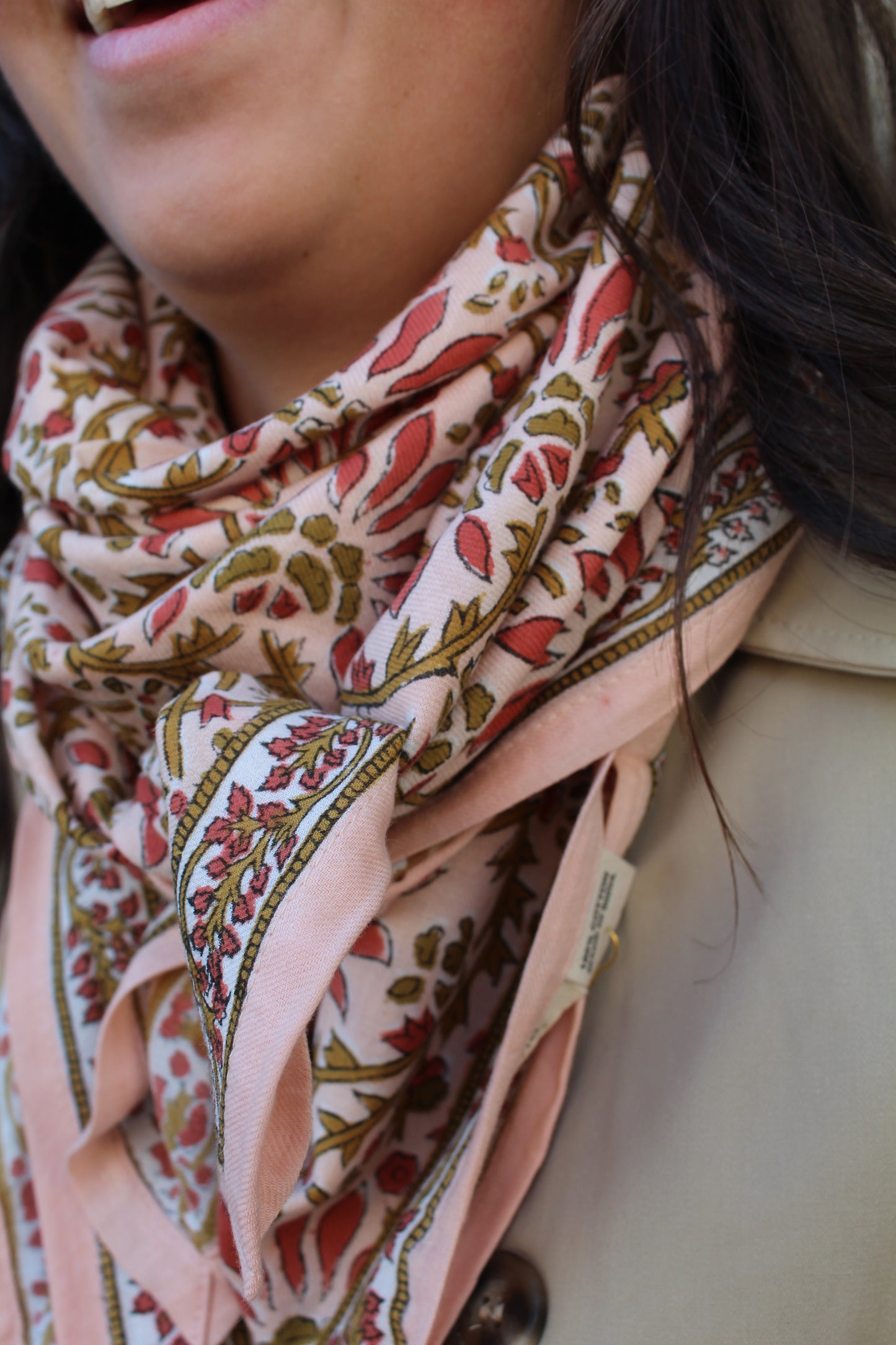 Foulard indien (grand format) ♡ Palmyre rose poudré