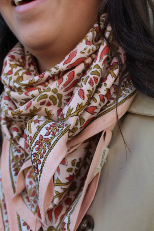 Foulard indien (grand format) ♡ Palmyre rose poudré