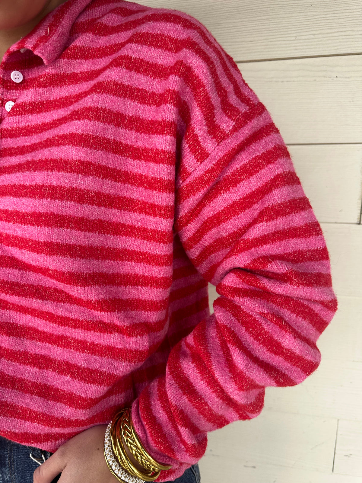 Pull veste marinière rose fushia