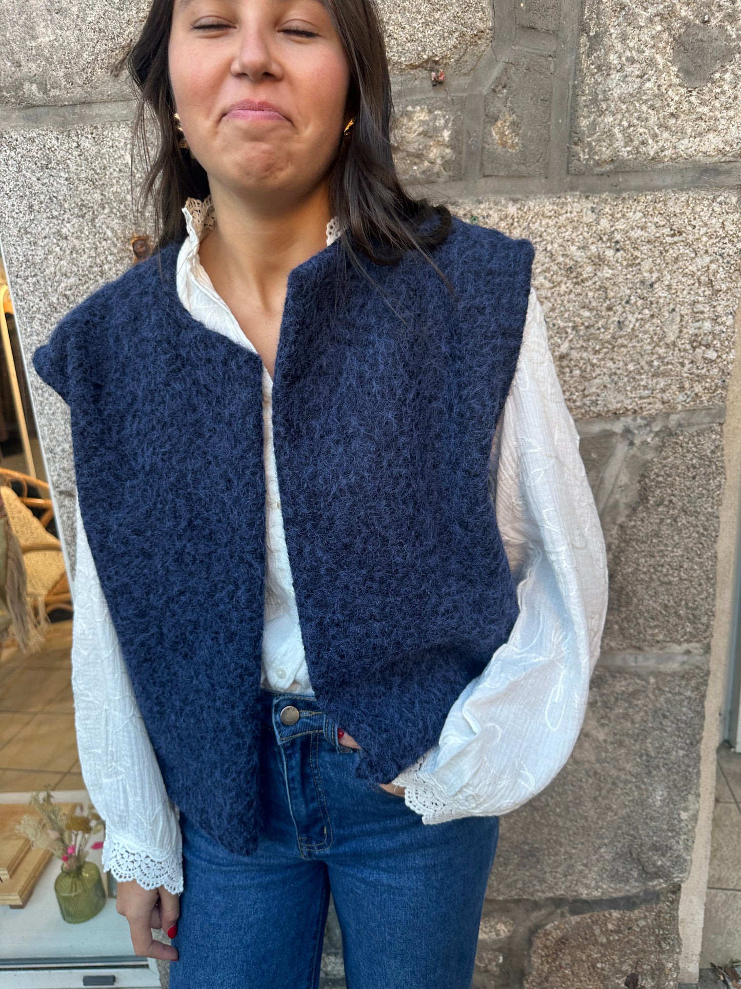 Veste sans manches bleu marine ♡