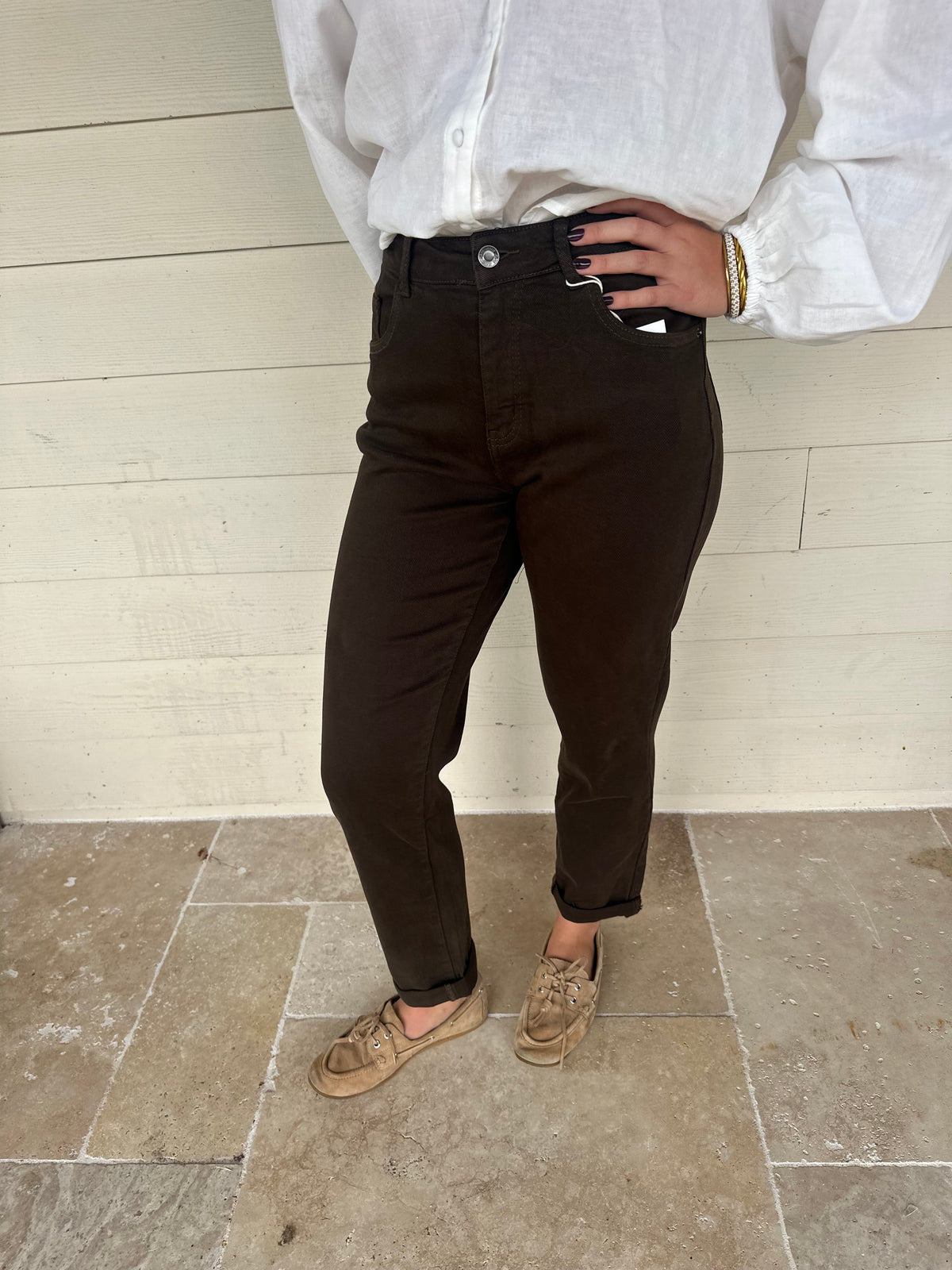 Jean mom fit chocolat