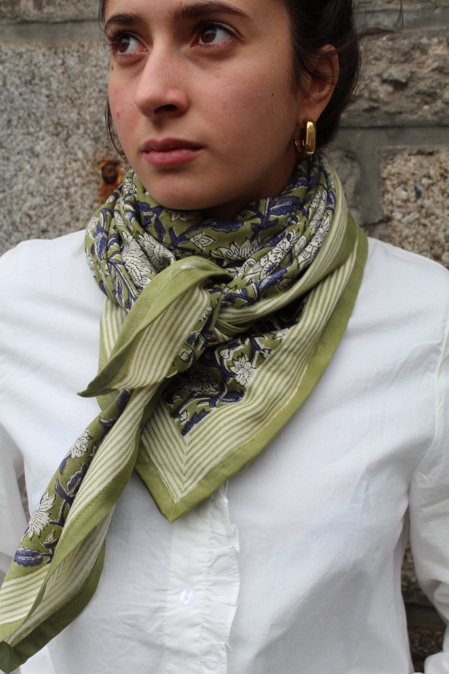 Foulard indien (grand format) harper kaki ♡