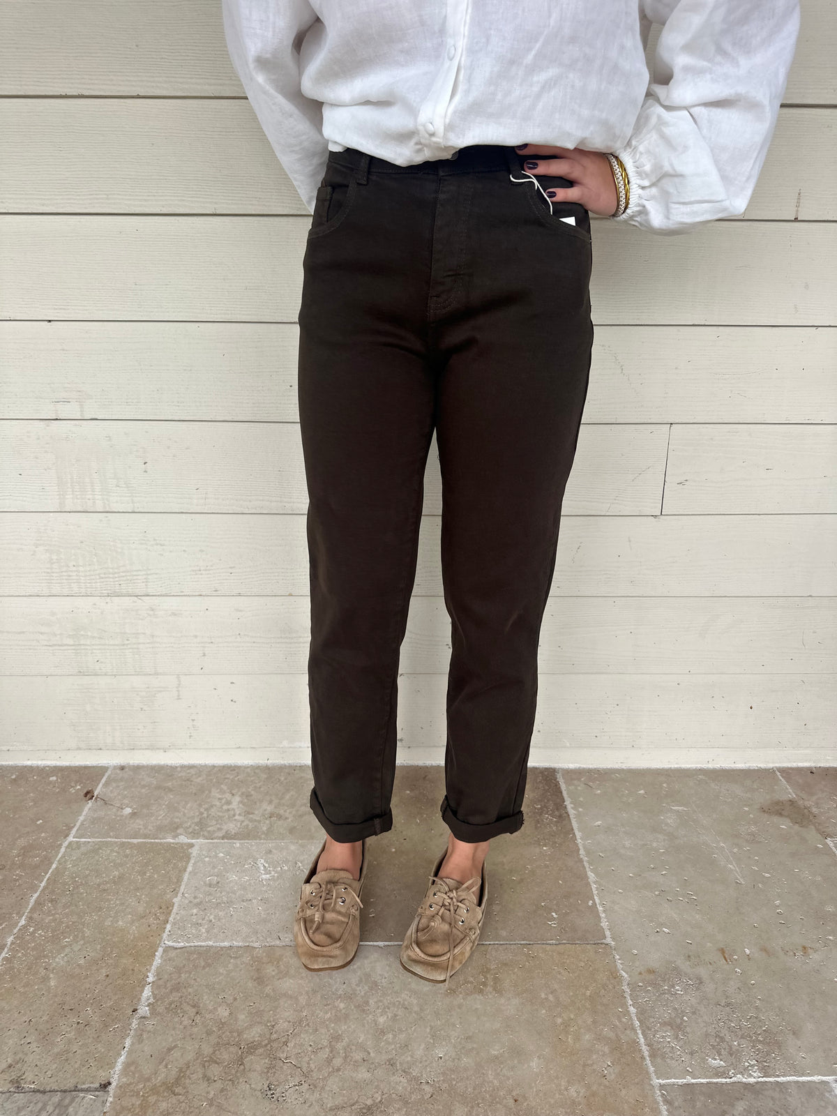 Jean mom fit chocolat