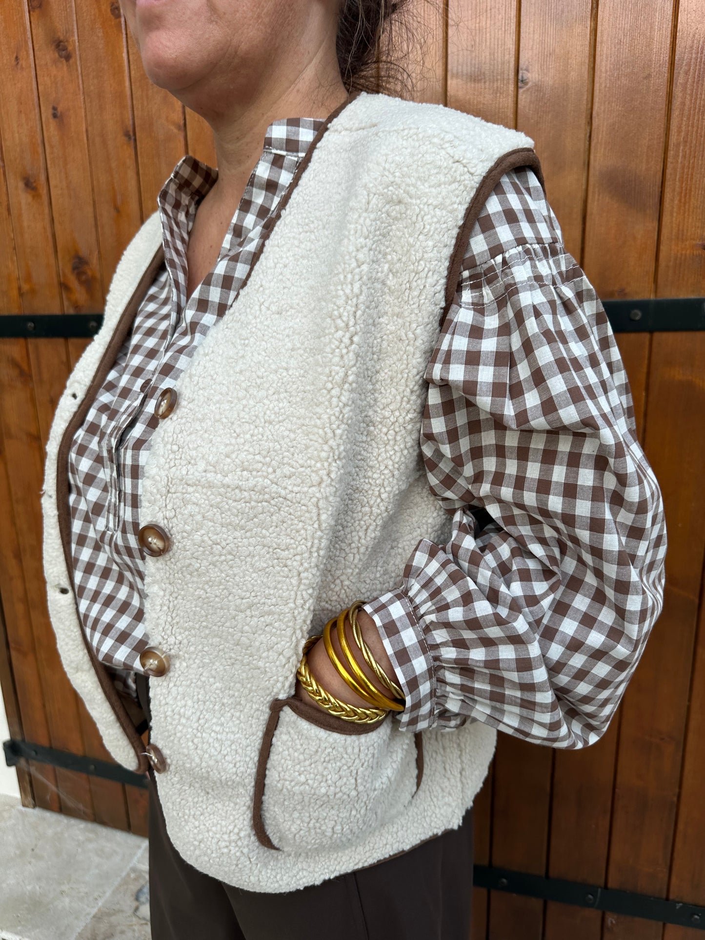 Veste moumoute écru/choco ♡