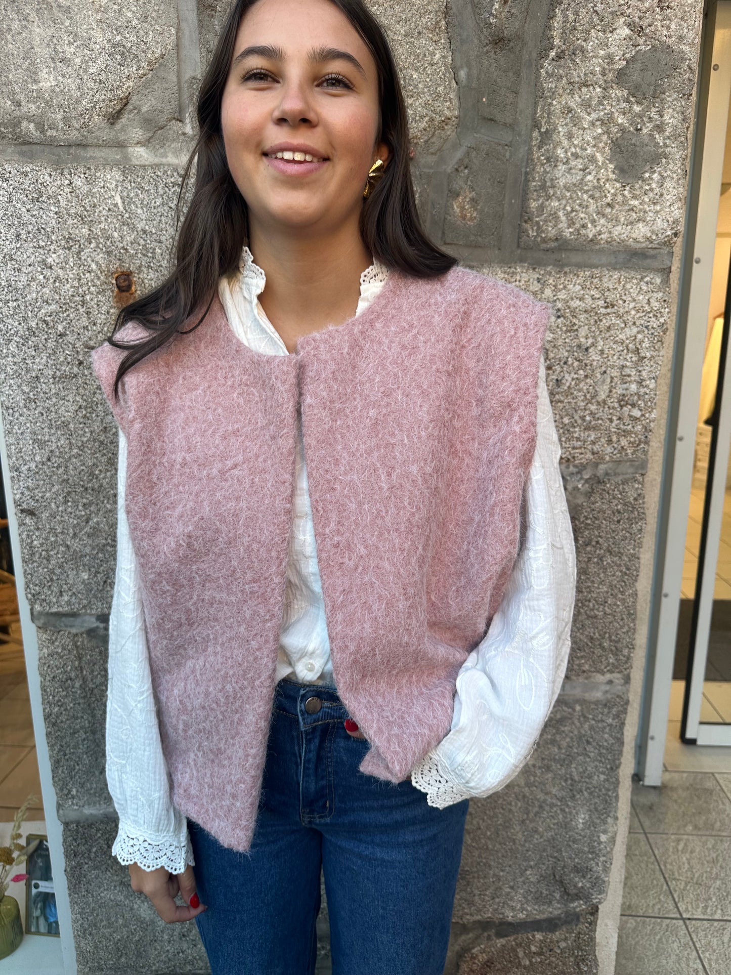 Veste sans manches rose poudré ♡