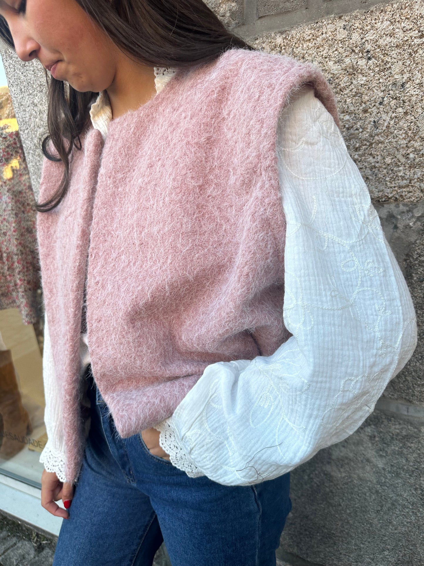 Veste sans manches rose poudré ♡