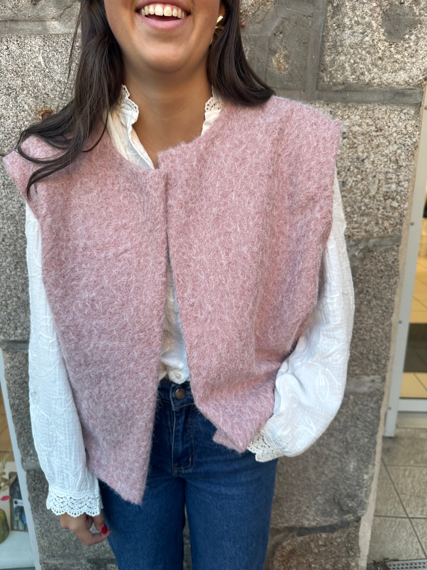 Veste sans manches rose poudré ♡