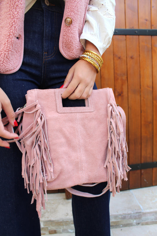 Sac à frange vieux rose ♡