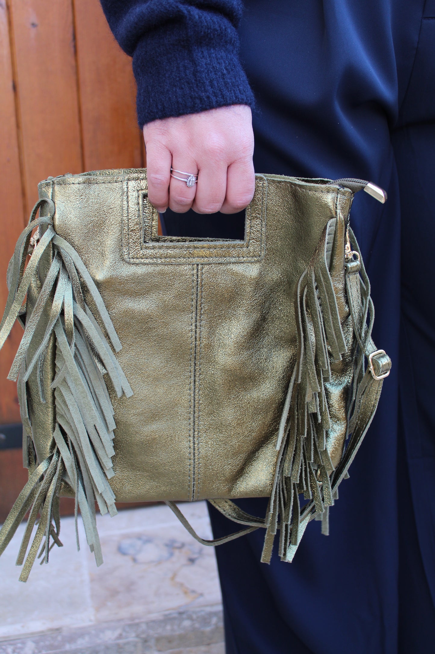 Sac à franges vert irisé ♡