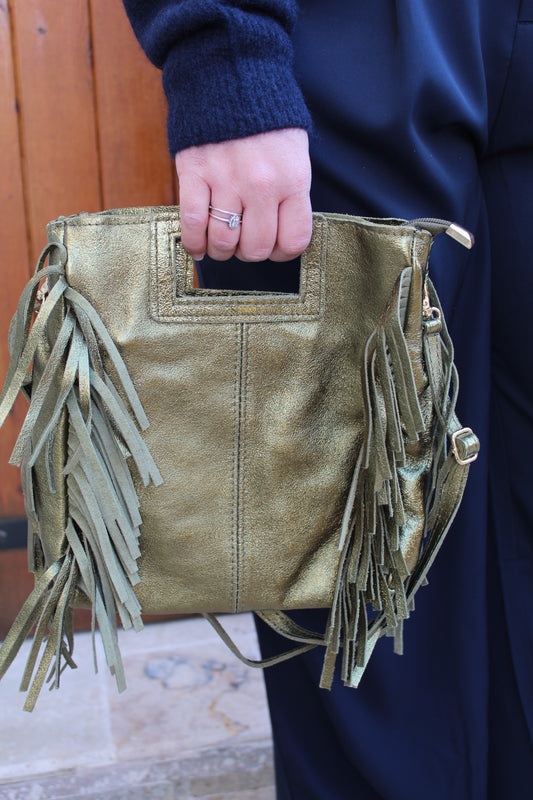 Sac à franges vert irisé ♡