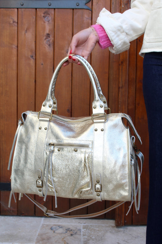 Grand sac à cuir doré ♡