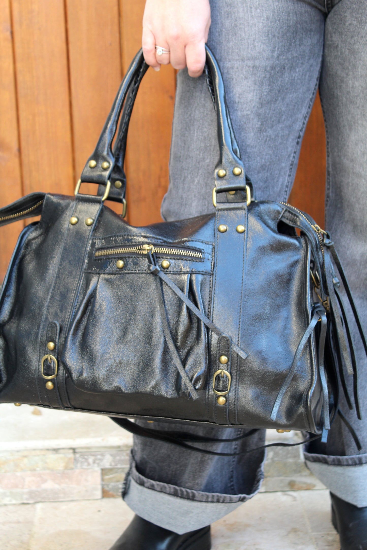 Grand sac en cuir noir ♡