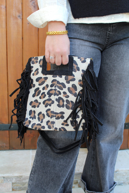 Sac à franges léopard noir ♡