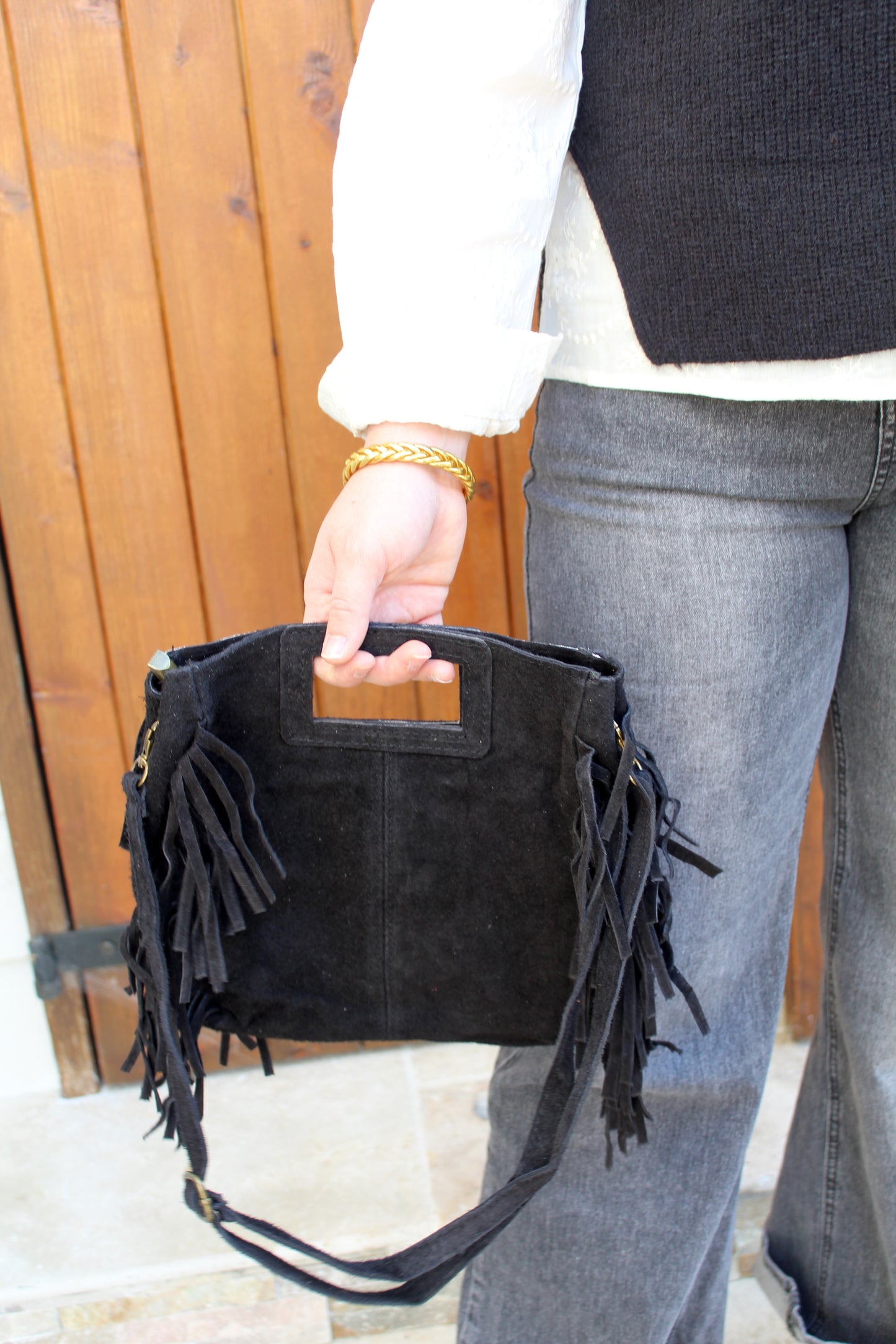 Sac à franges léopard noir ♡