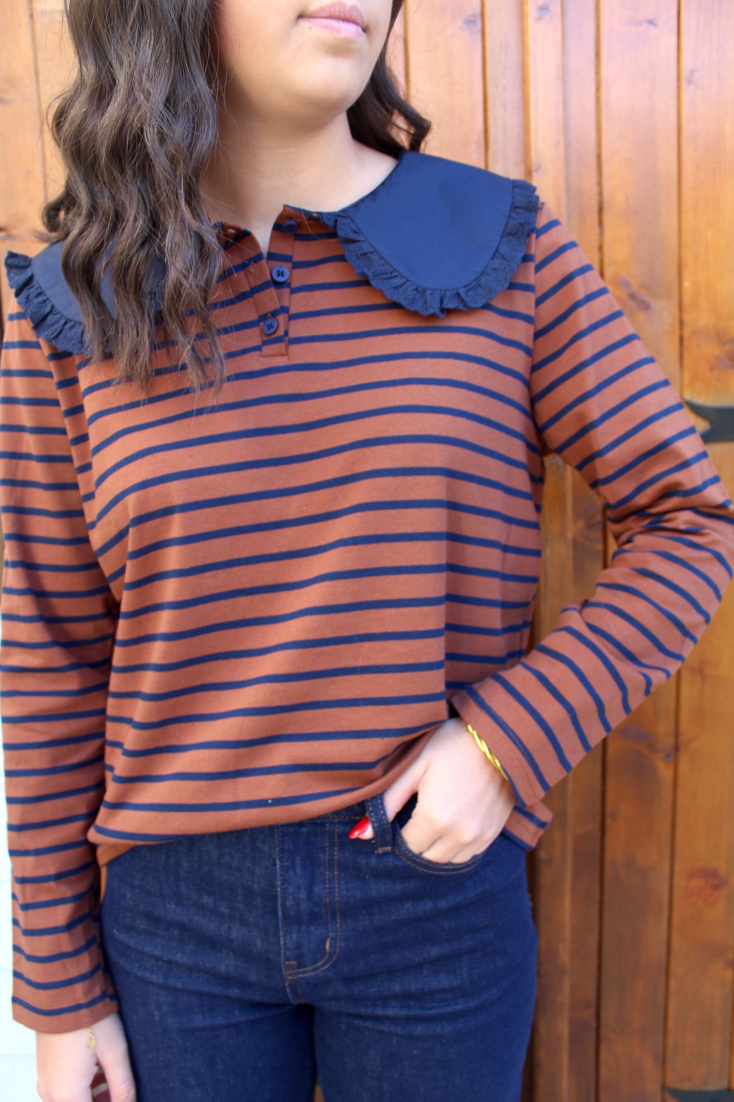 T-shirt manches longues rayé choco/marine ♡