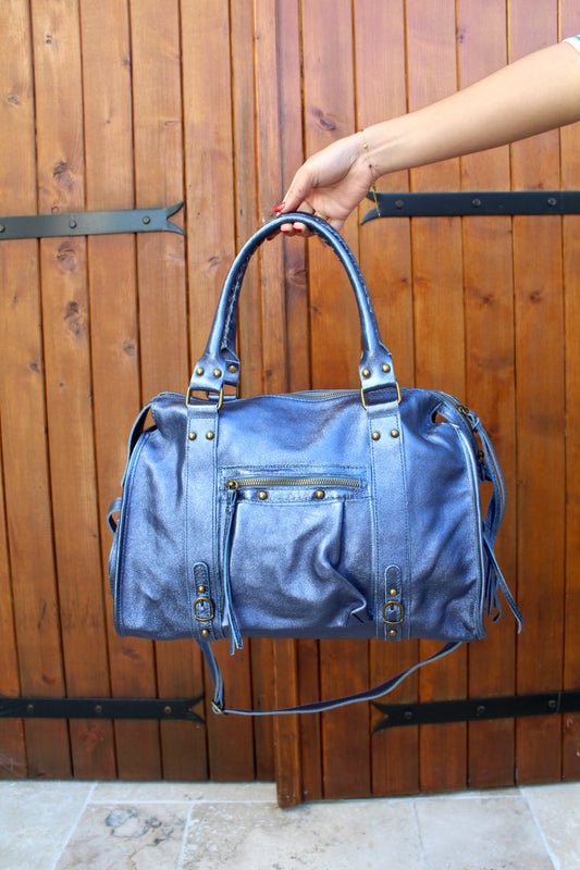 Grand sac en cuir bleu ♡