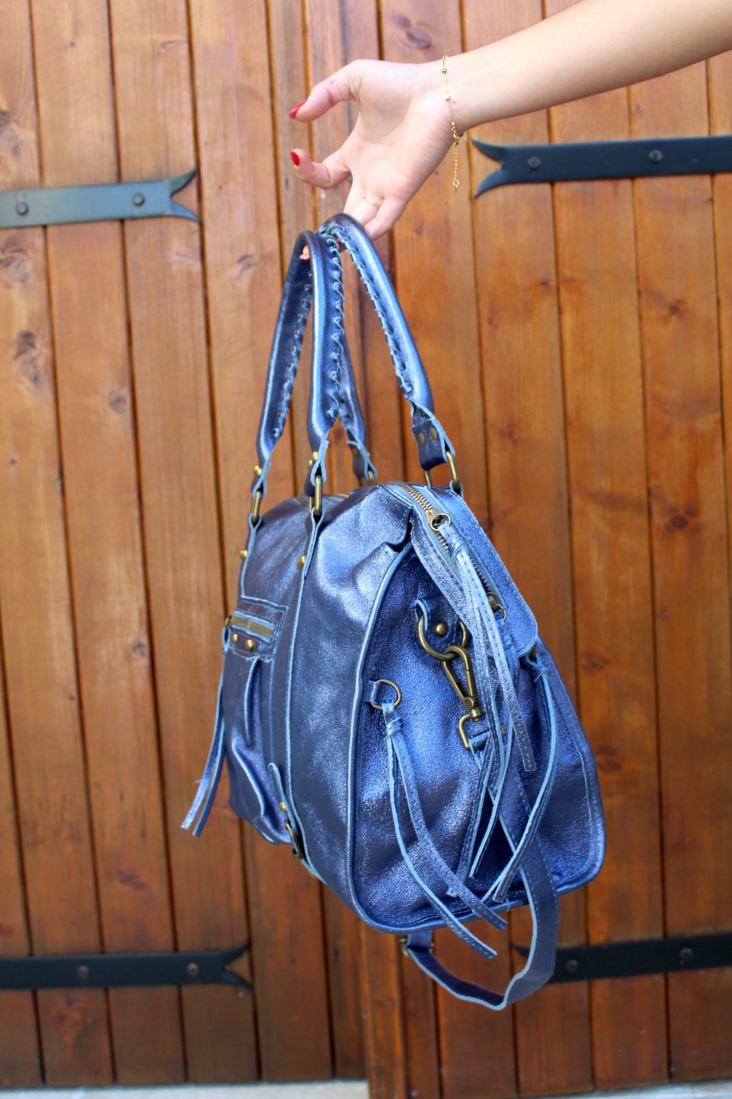 Grand sac en cuir bleu ♡