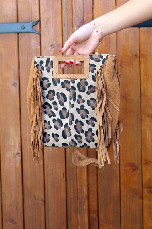 Sac à franges léopard camel ♡