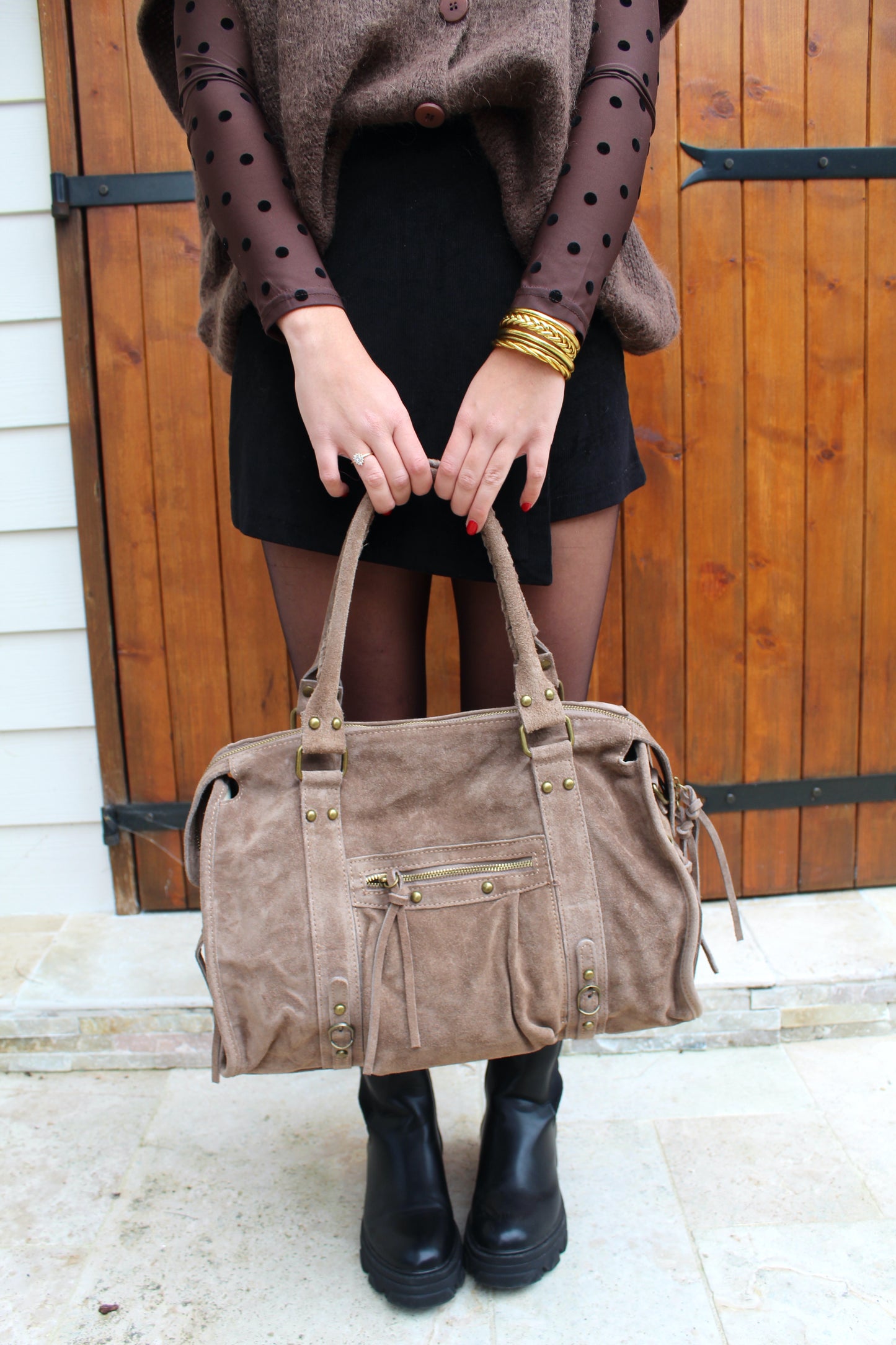 Grand sac en cuir taupe  ♡