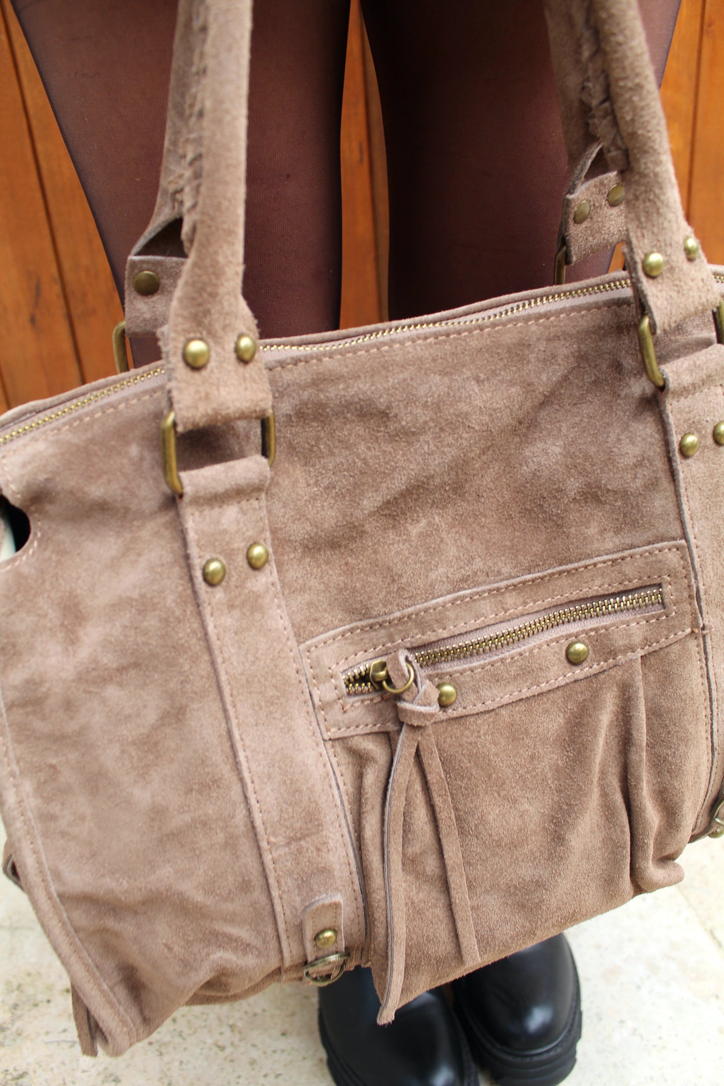 Grand sac en cuir taupe  ♡