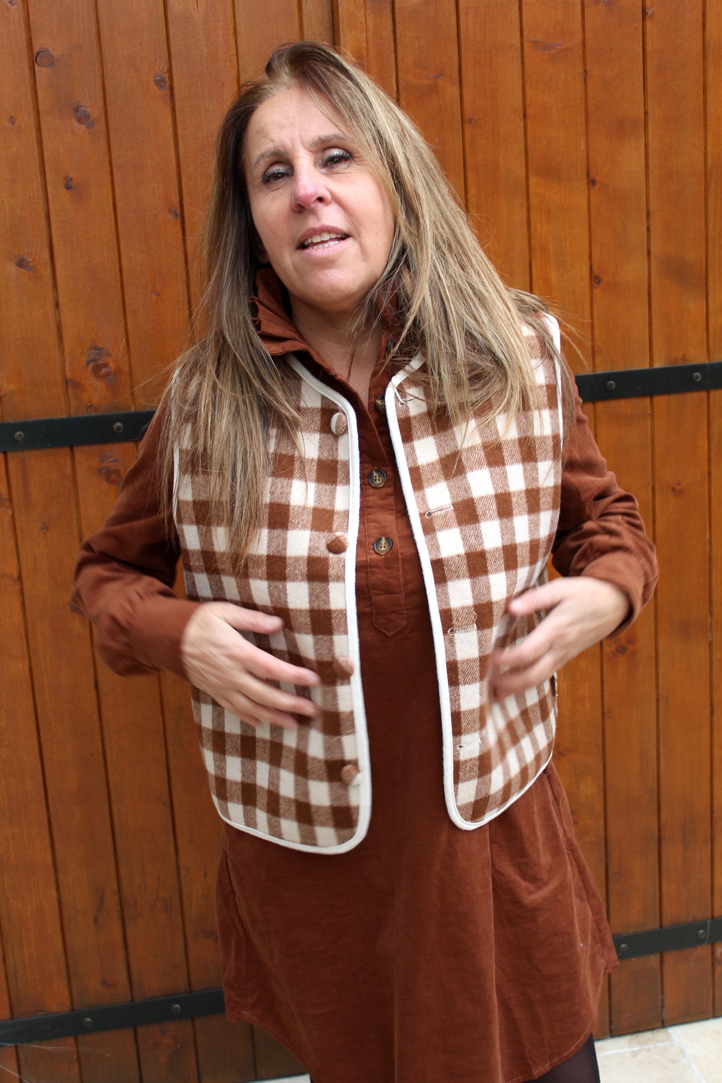 Veste moumoute écru/choco réversible ♡