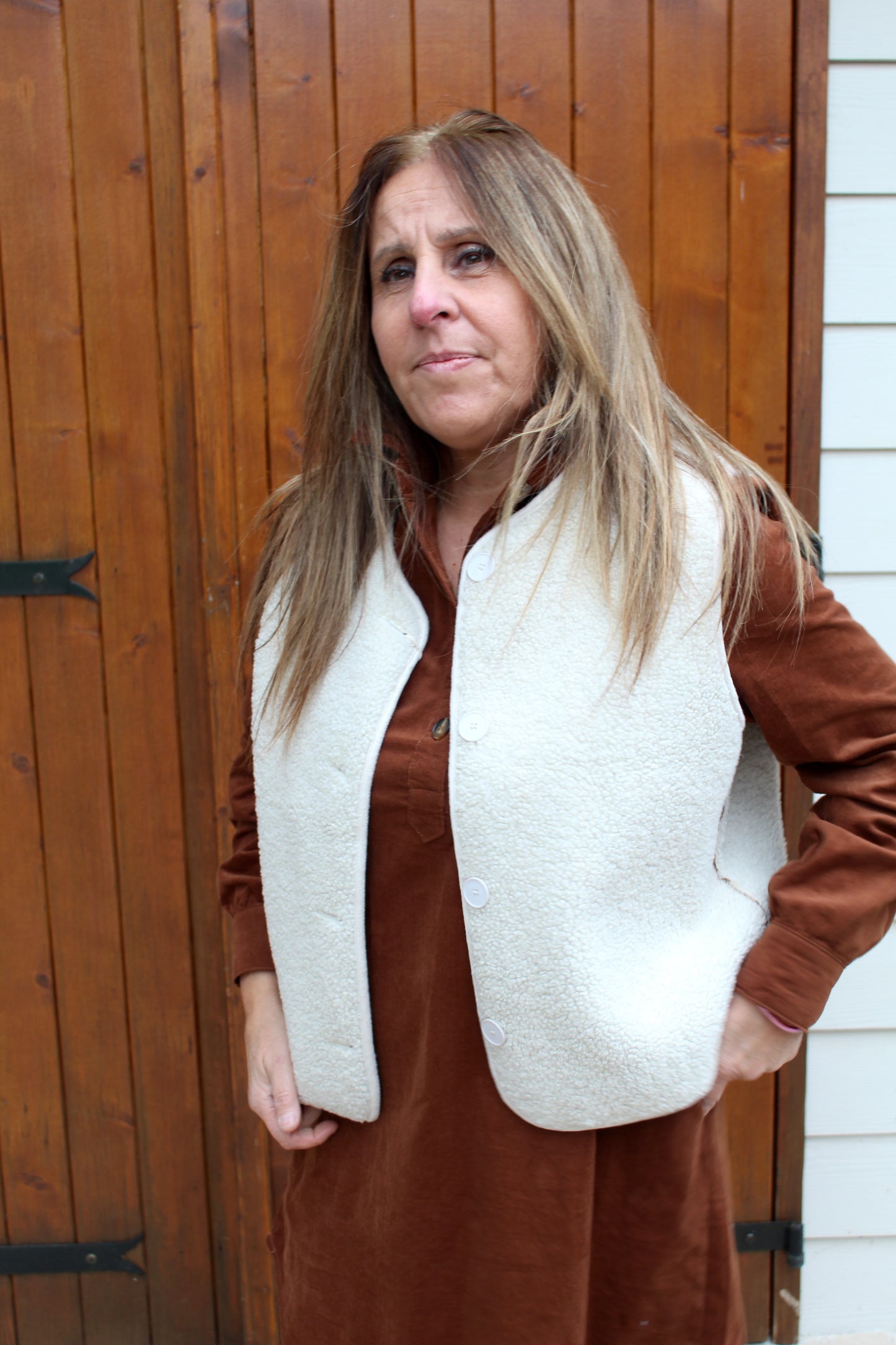 Veste moumoute écru/choco réversible ♡